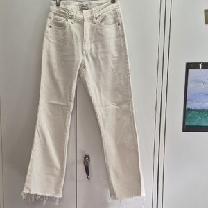 Just Black Cream Flare Jeans with Raw Hem